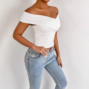 Summer Women Top Cross off Neck Bandeau Slim Fit Top