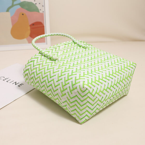Cute Portable Plastic Woven Bag Fresh Square Straw Bag Vacation Beach Bag All Match Vegetable Basket Bag - Image 3