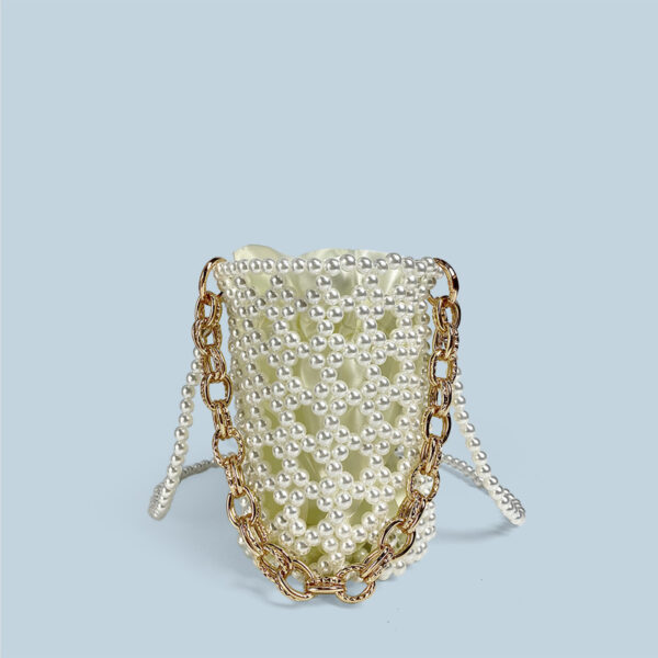 Chinese Beaded Hand Woven Pearl Cocktail Vegetable Basket Hollow Out Cutout Bucket Chain Underarm Messenger Bag - Image 4