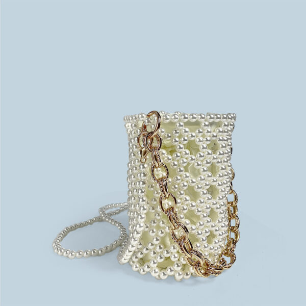 Chinese Beaded Hand Woven Pearl Cocktail Vegetable Basket Hollow Out Cutout Bucket Chain Underarm Messenger Bag - Image 2