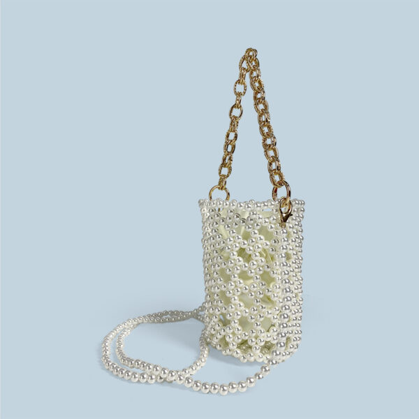 Chinese Beaded Hand Woven Pearl Cocktail Vegetable Basket Hollow Out Cutout Bucket Chain Underarm Messenger Bag - Image 3