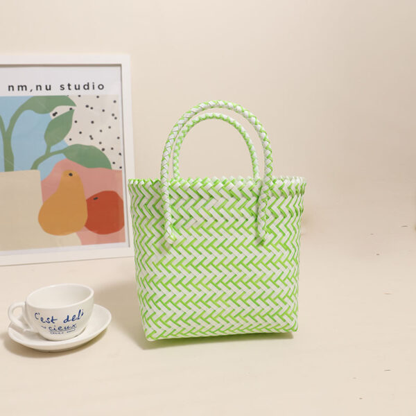 Cute Portable Plastic Woven Bag Fresh Square Straw Bag Vacation Beach Bag All Match Vegetable Basket Bag - Image 4